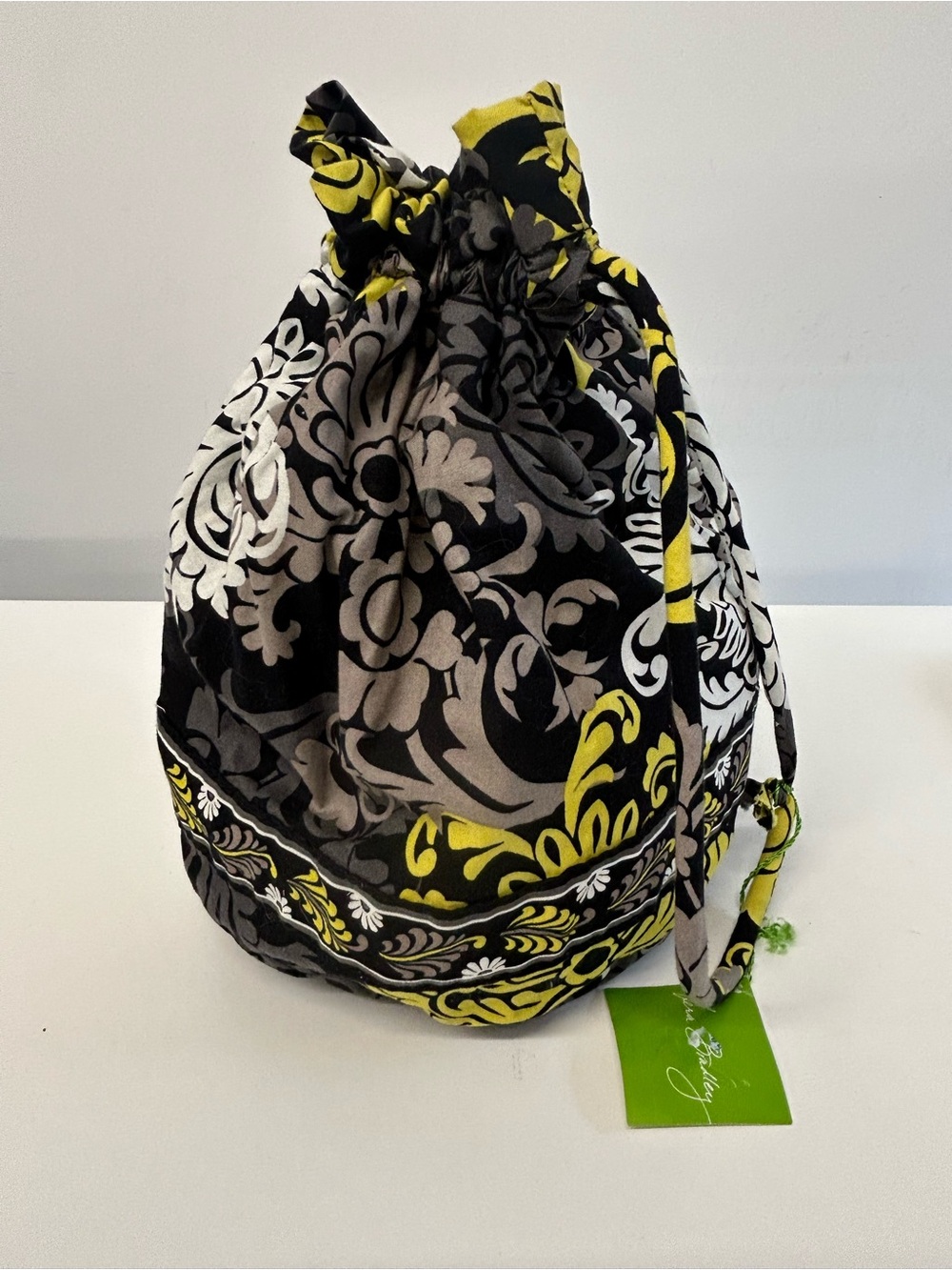 Vera Bradley Black, Gray & Yellow Floral Drawstring Travel Bag
